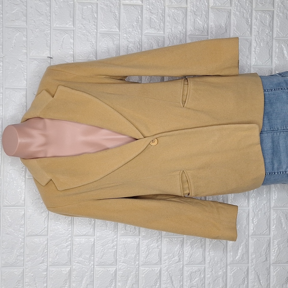 LOUBEN Petite Cashmere Wool Tan Camel Blazer Jacket with Pockets